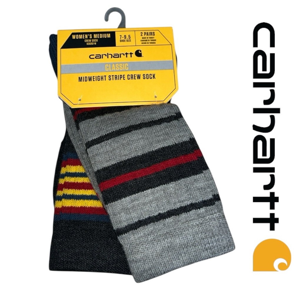 Carhartt Classic Midweight Stripe Crew Socks Women’s Size 7-9.5 2 Pairs